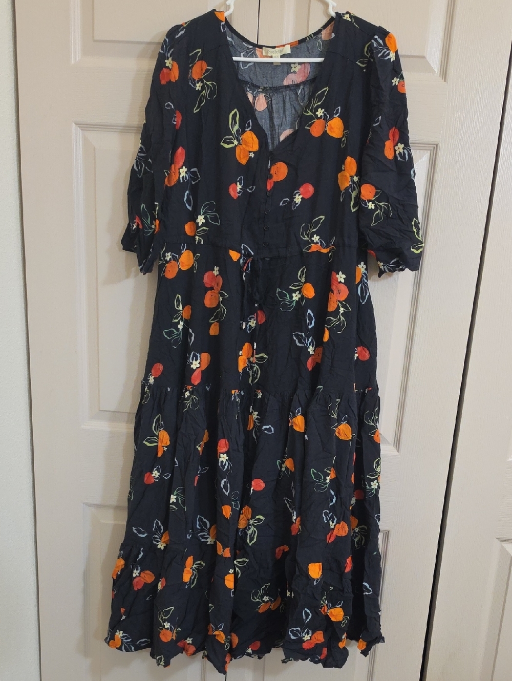 Loralette Black Dress With Orange Print
